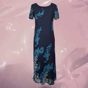 Vintage Y2K whimsy goth festival floral maxi dress blue turquoise dark romantic